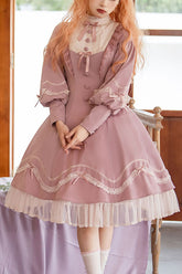 Alice Girl Andrea Solid Bowknot Langarm Rüschen Süßes Lolita OP Kleid 3 Farben